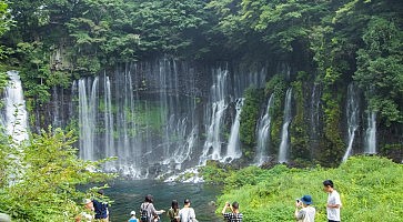 Shiraito waterfall near Mt. Fuji in Fujinomiya Prefecture, Japan .